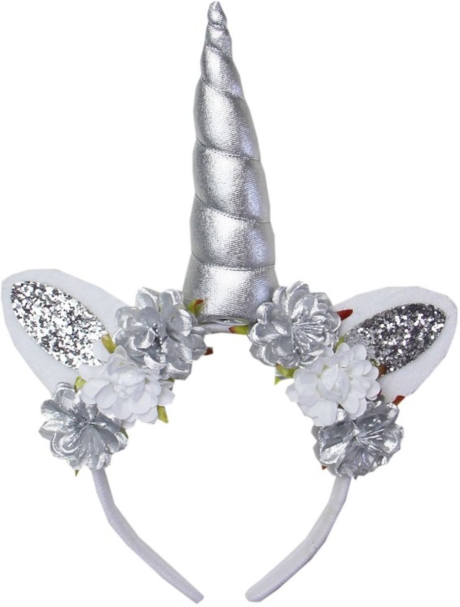 Unicorn diadeem bloemen zilver | Eenhoorn diadeem zilver